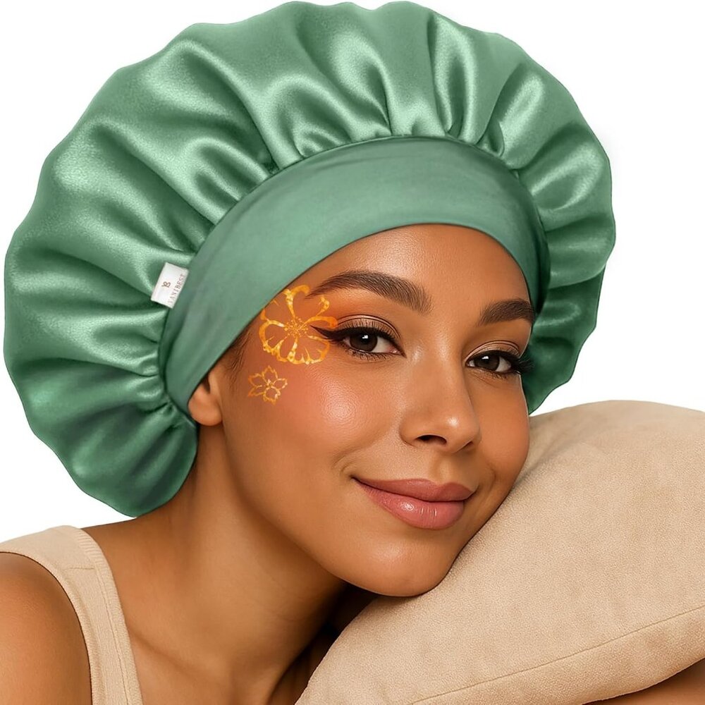 Silk Bonnet for Sleeping Women, Double Layer Hair Satin Bonnets with Elastic Ban